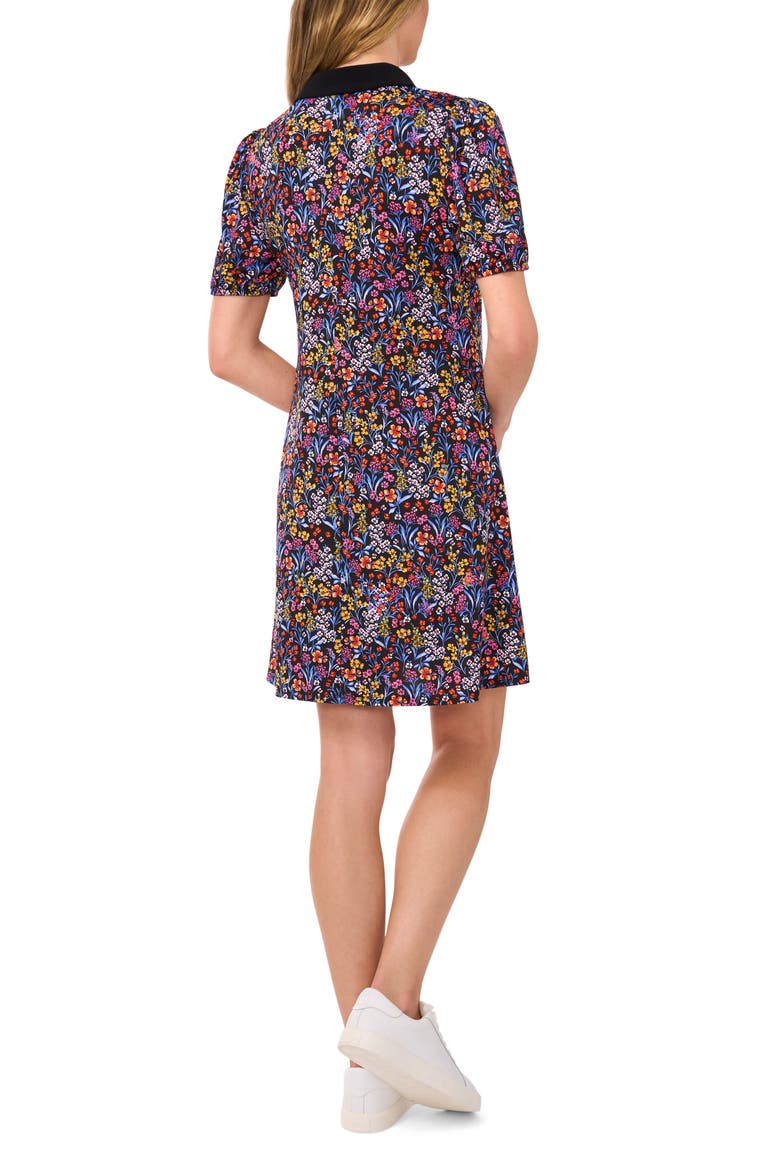 Floral Puff Sleeve Polo Dress, Alternate, color, RICH BLACK