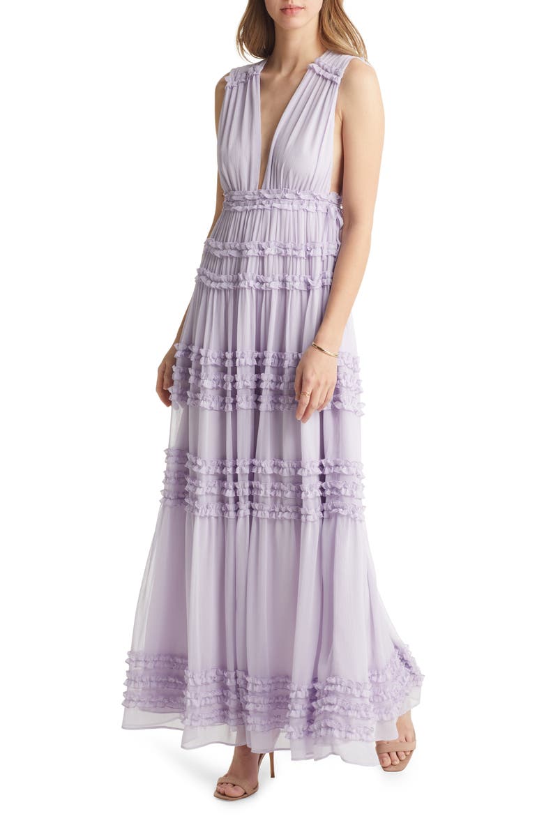 Ruffle Chiffon Maxi Dress, Main, color, LAVENDER