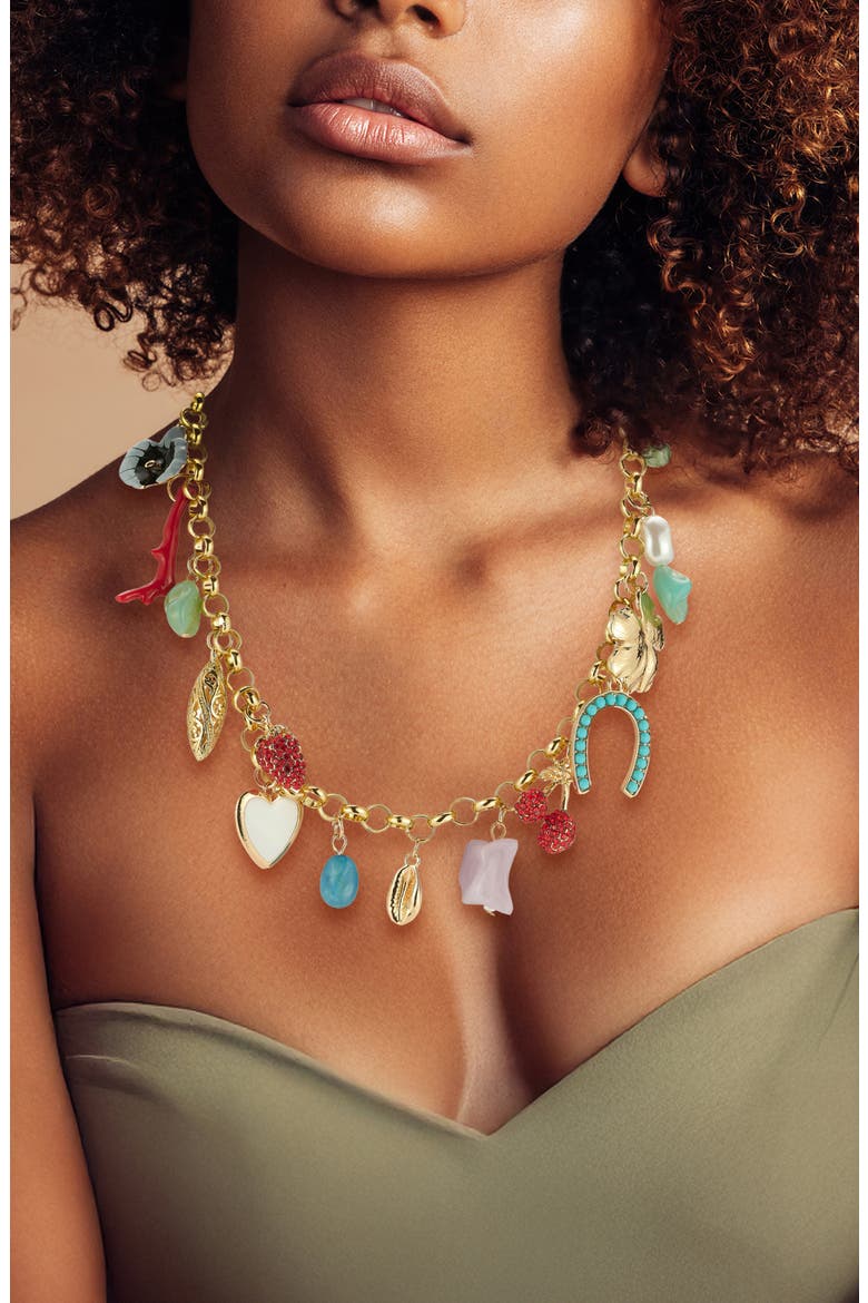 Charm Statement Necklace, Alternate, color, GOLD