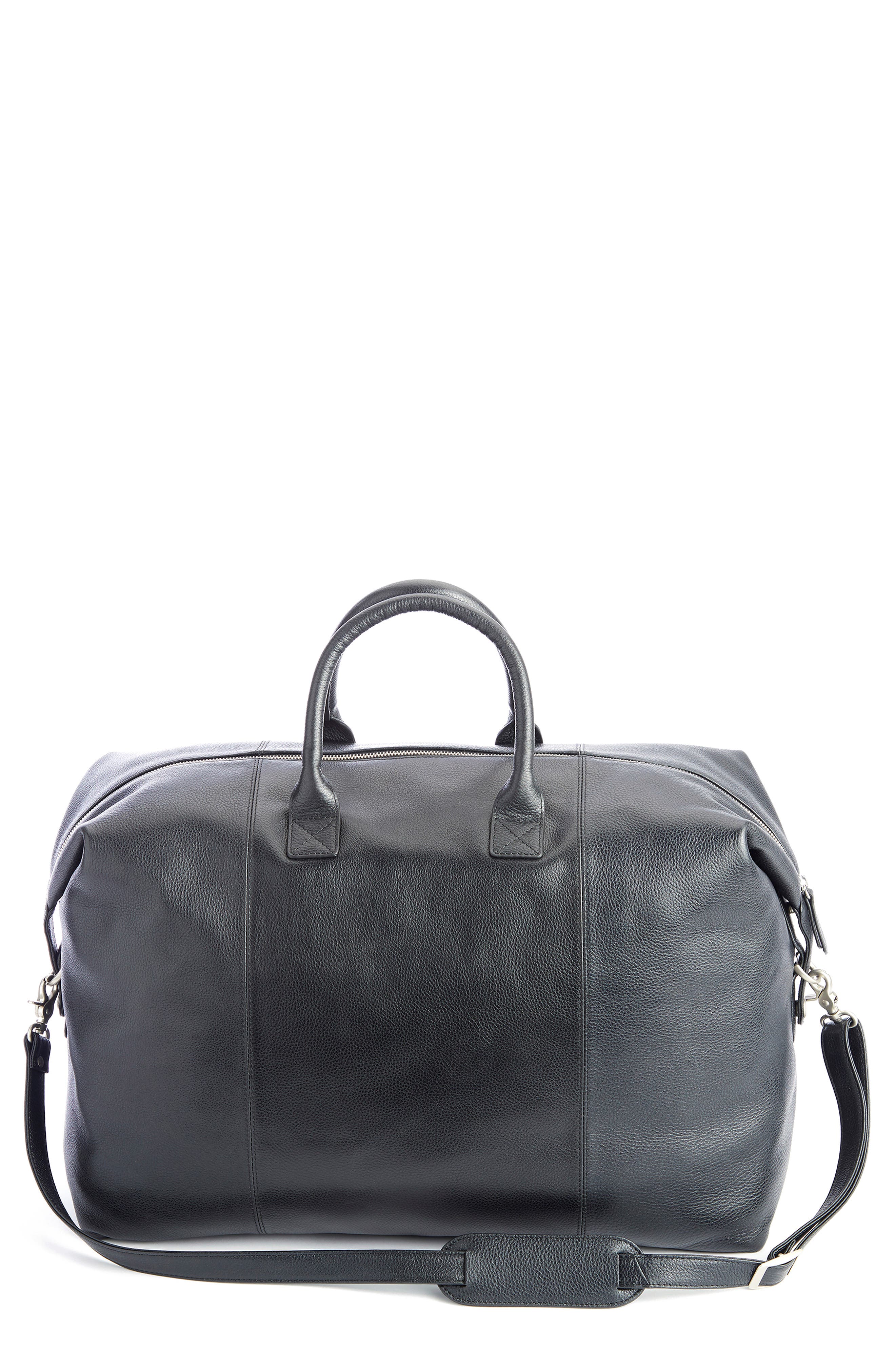 ROYCE New York Personalized Weekend Leather Duffle Bag, Main, color, Black- Deboss