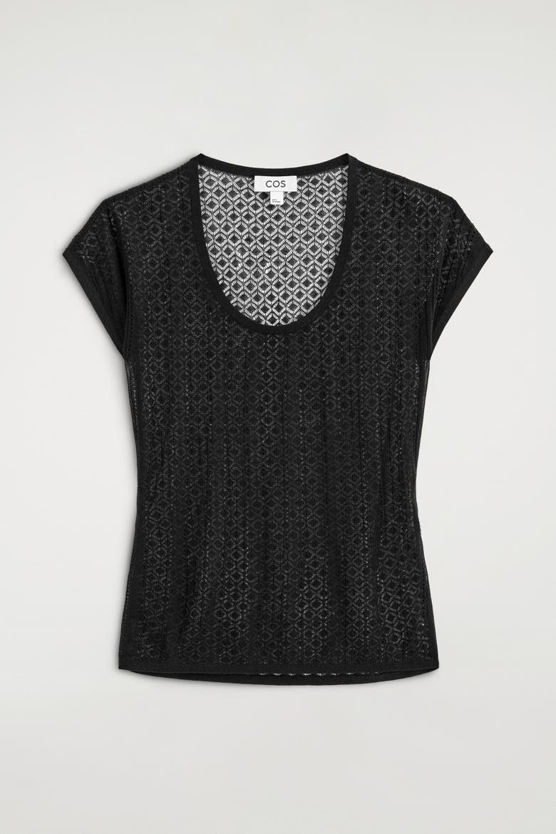 Diamond-knit Lace T-shirt, Alternate, color, BLACK