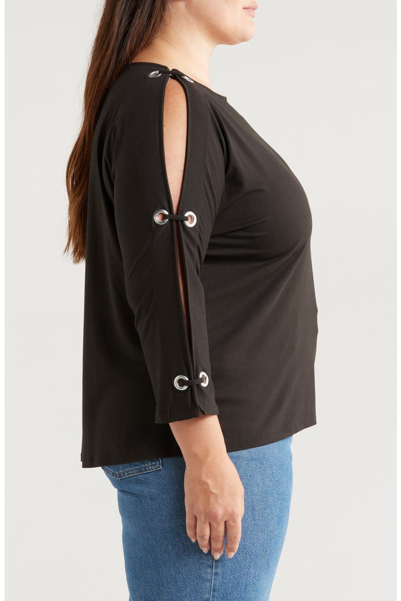 Grommet Cold Shoulder Jersey Top, Alternate, color, BLACK