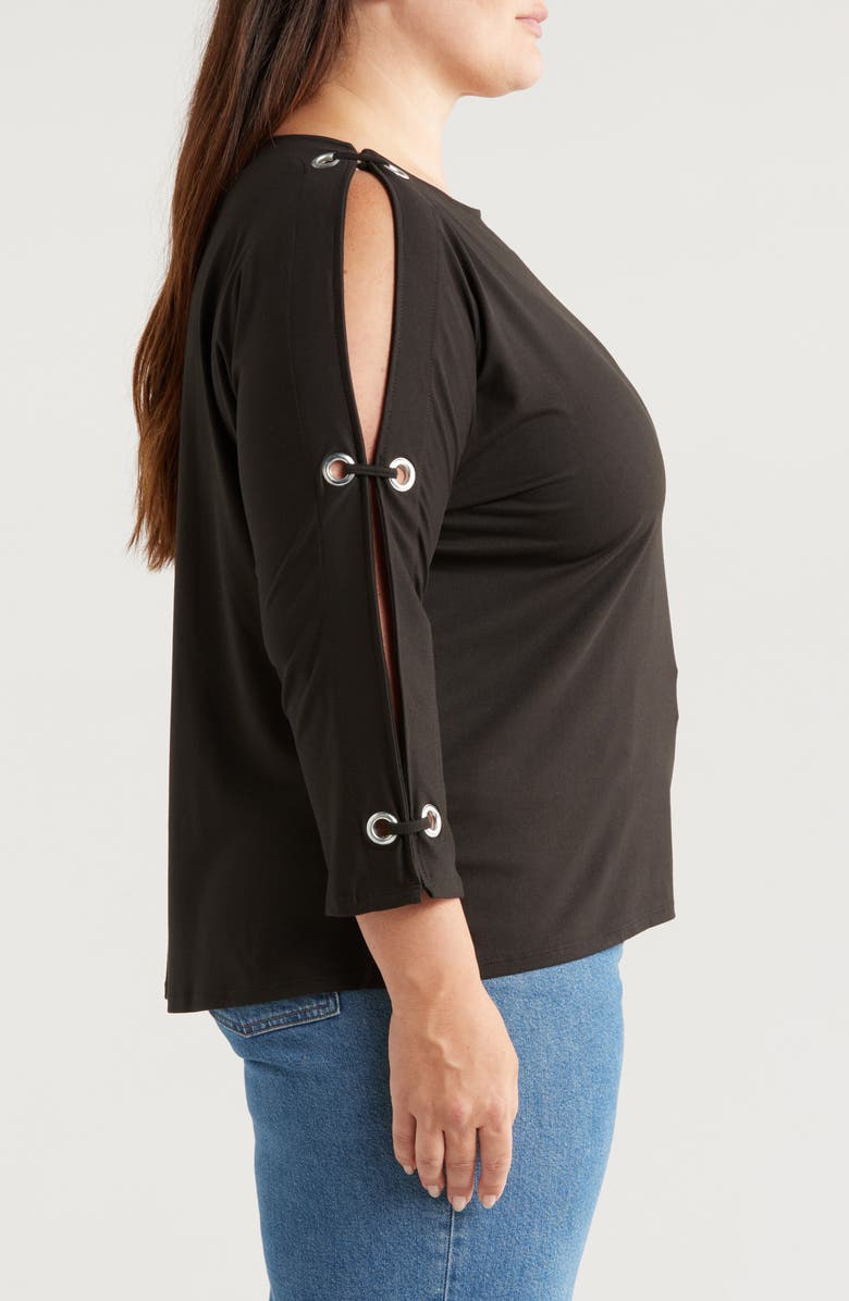 24seven Comfort Apparel Grommet Cold Shoulder Jersey Top, Alternate, color, Black