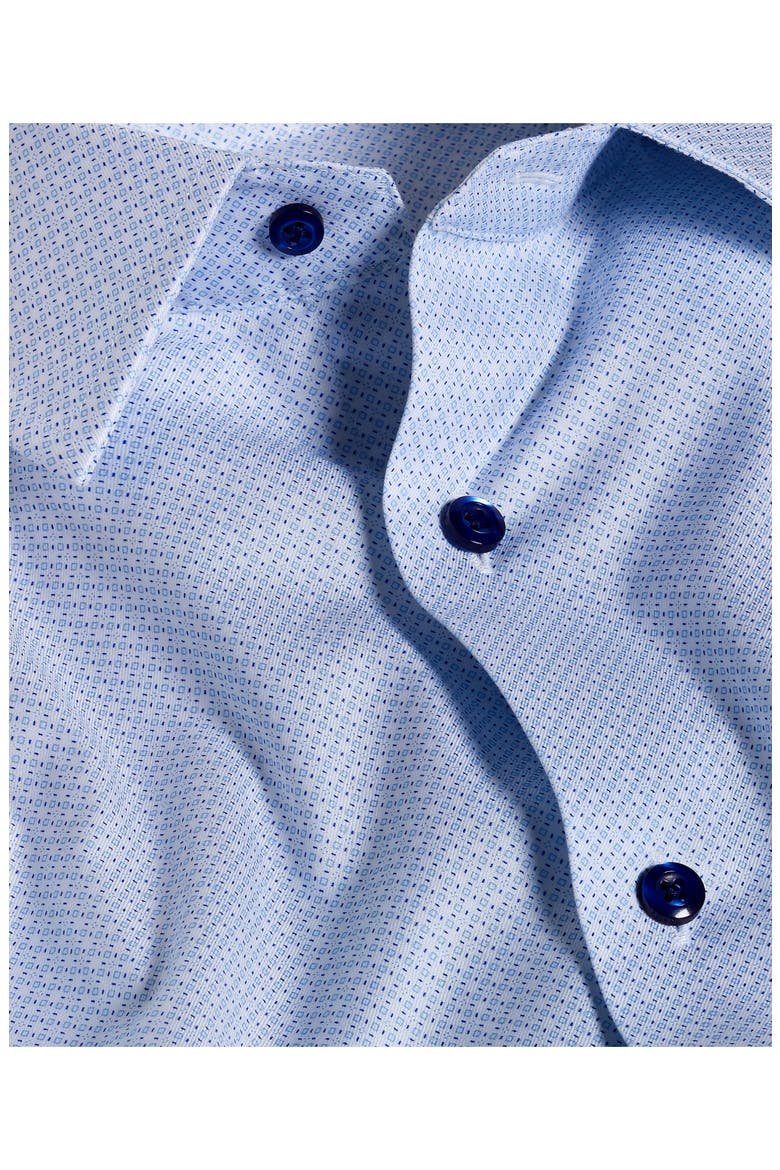 Trim Fit Neat Print Stretch Cotton Twill Dress Shirt, Alternate, color, BLUE/ WHITE