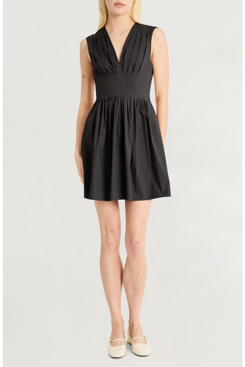 V-Neck Pleated Minidress, Main, color, METEORITE