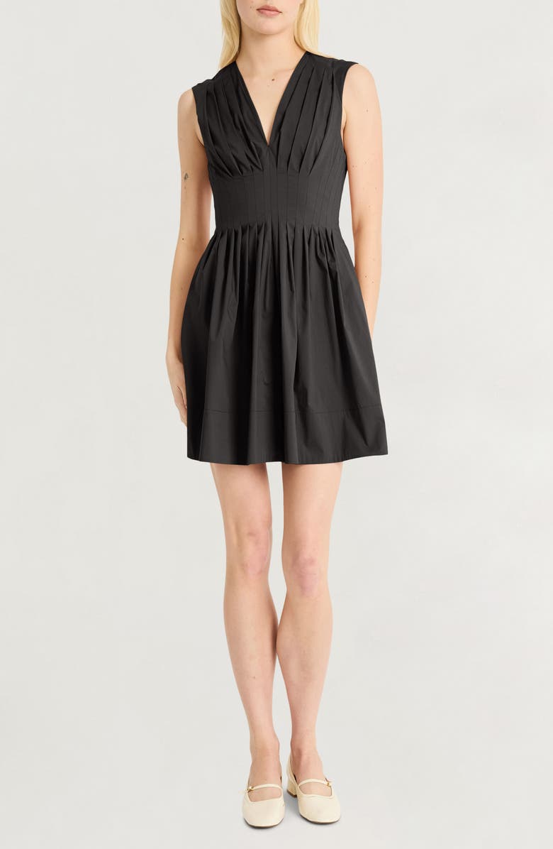 Luxely V-Neck Pleated Minidress, Main, color, Meteorite