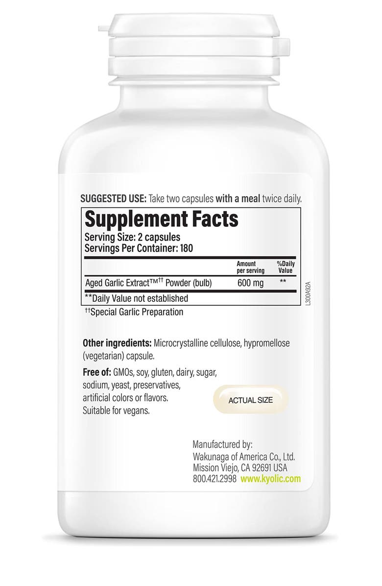 Kyolic Aged Garlic Extract Formula 300, Cardiovascular Health, Vegan, Capsules 360 count, Alternate, color, NO COLOR