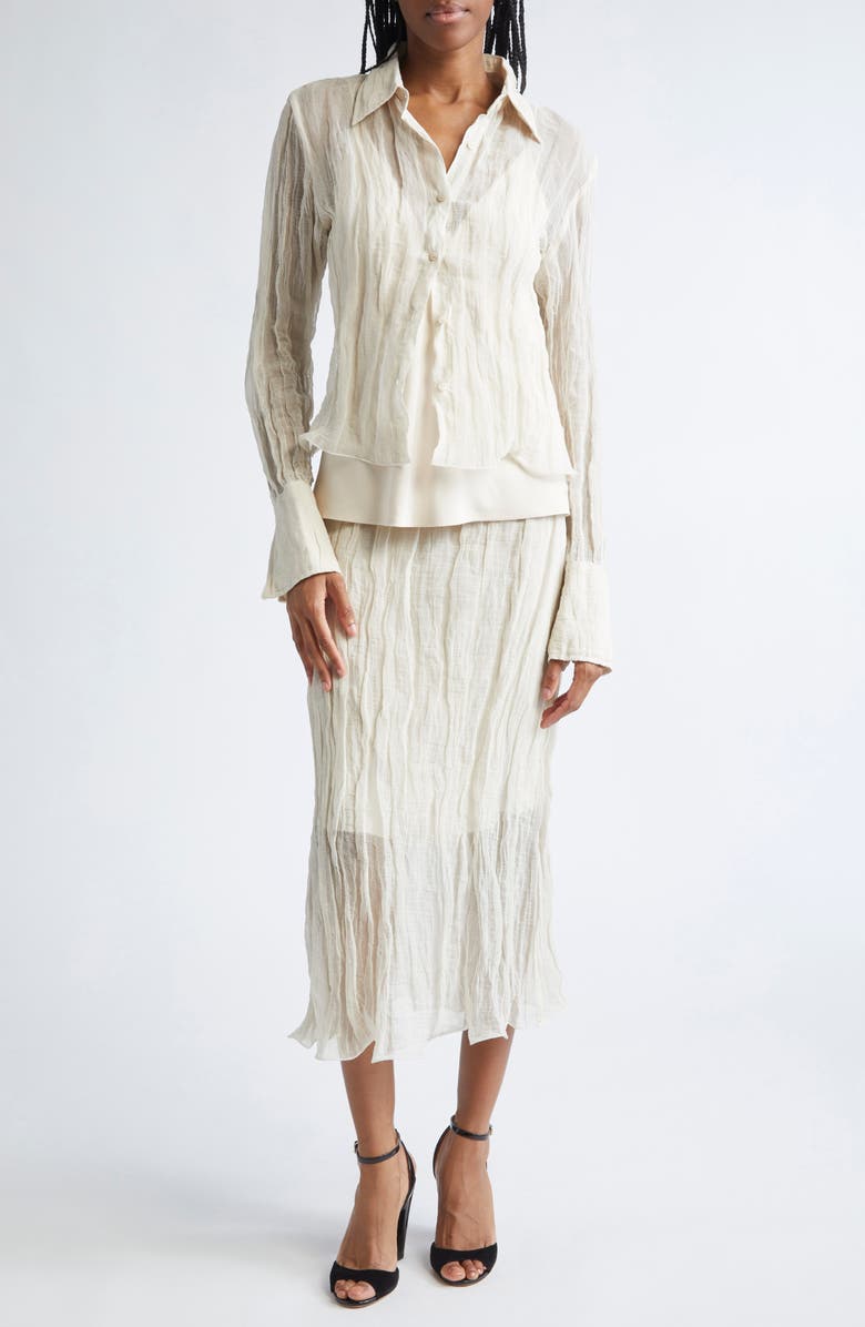 Brandon Maxwell The James Metallic Organza Straight Skirt, Alternate, color, Oyster