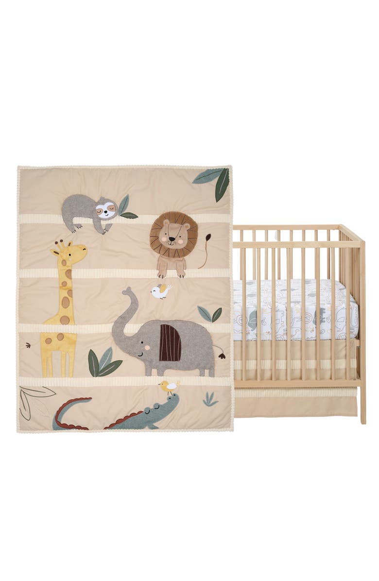 Lambs & Ivy Jungle Story 3-Piece Infant Safari Baby Crib Bedding Set, Main, color, Beige Multicolor