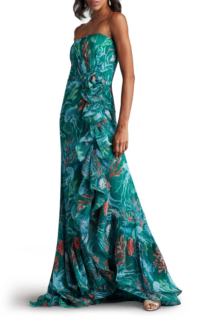 Tadashi Shoji Undersea Print Stapless Gown, Alternate, color, 