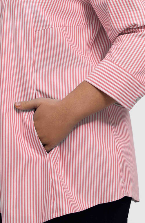 Foxcroft Cici Stripe Cotton Tunic Blouse In Pink