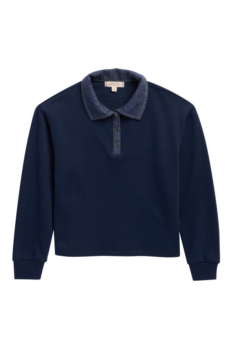 Kids' Denim Half Placket Collar Sweatshirt, Main, color, NAVY
