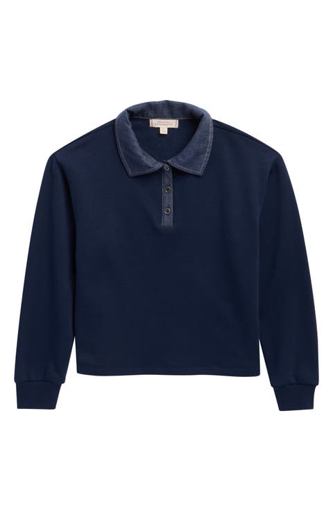 Kids' Denim Half Placket Collar Sweatshirt