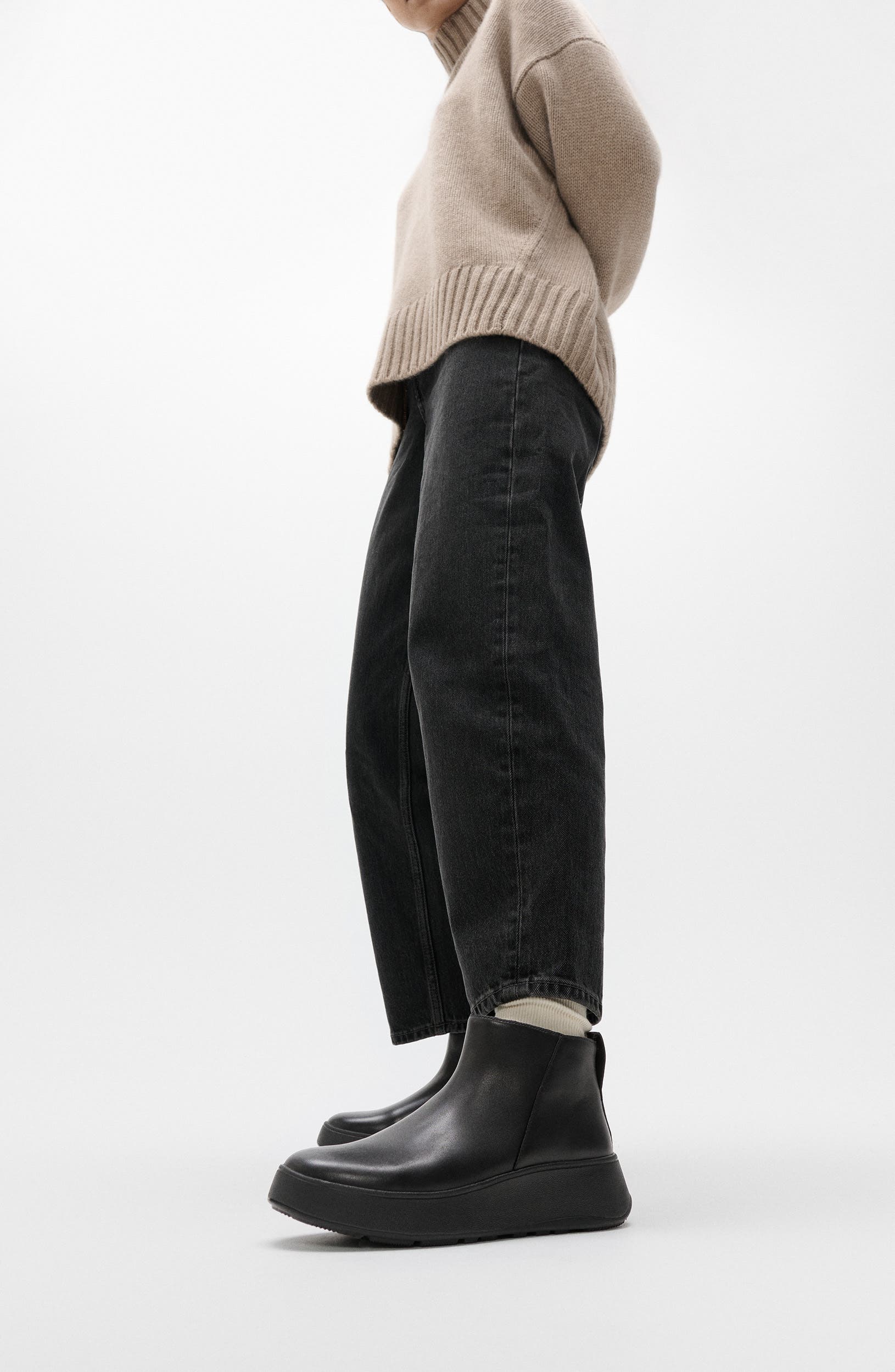 FitFlop F-Mode Flatform Bootie, Alternate, color, All Black