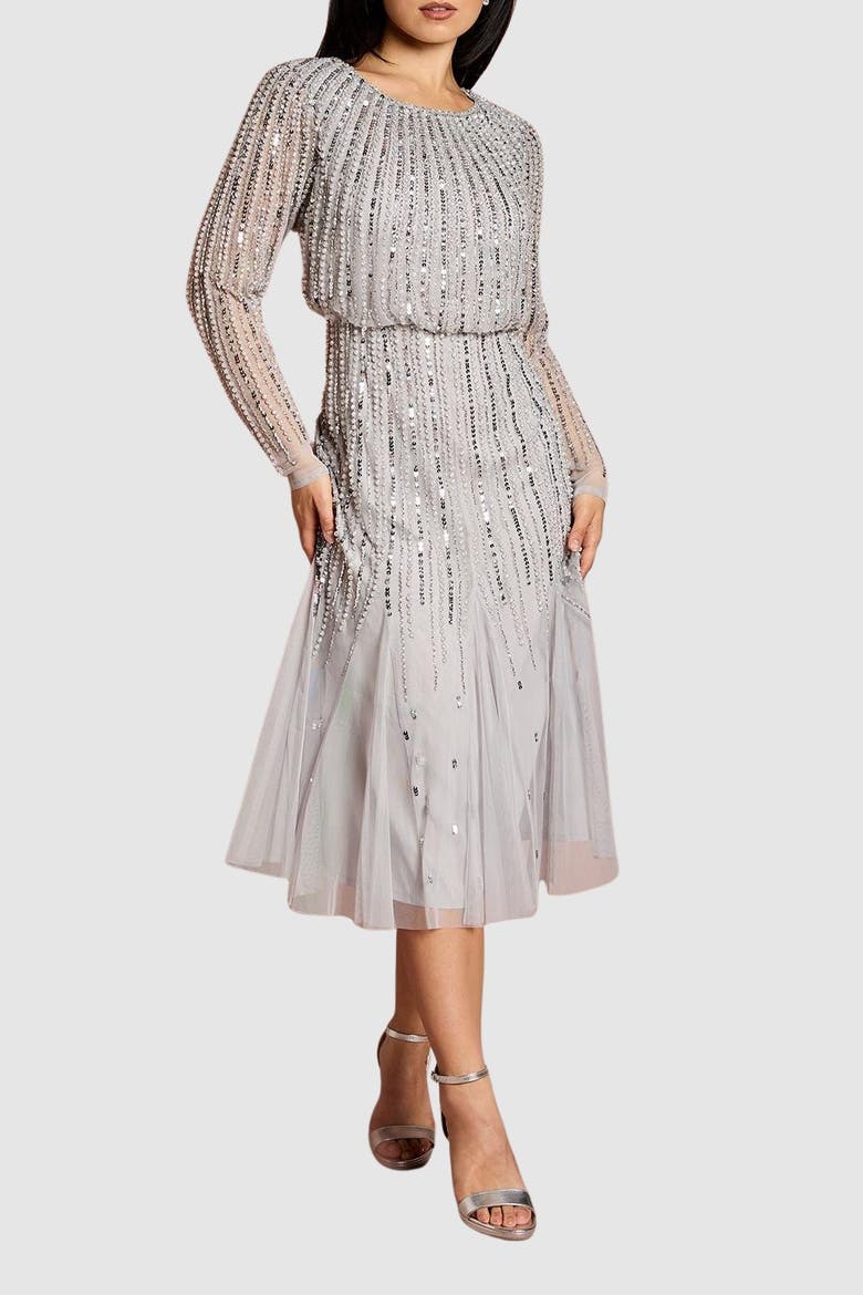 Petite Party Sequin Midi Dress, Alternate, color, Grey Mist