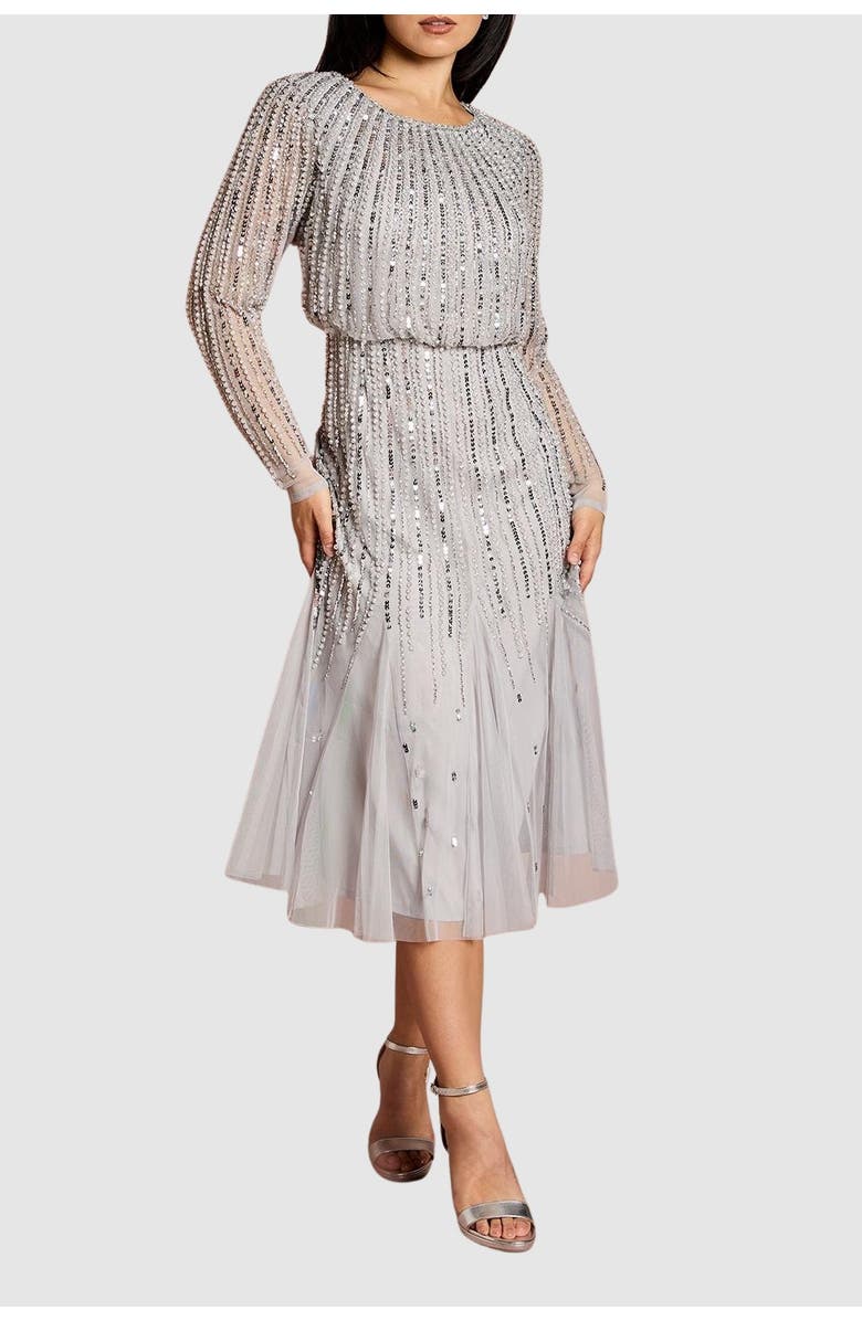 Coast Petite Party Sequin Midi Dress, Alternate, color, Grey Mist