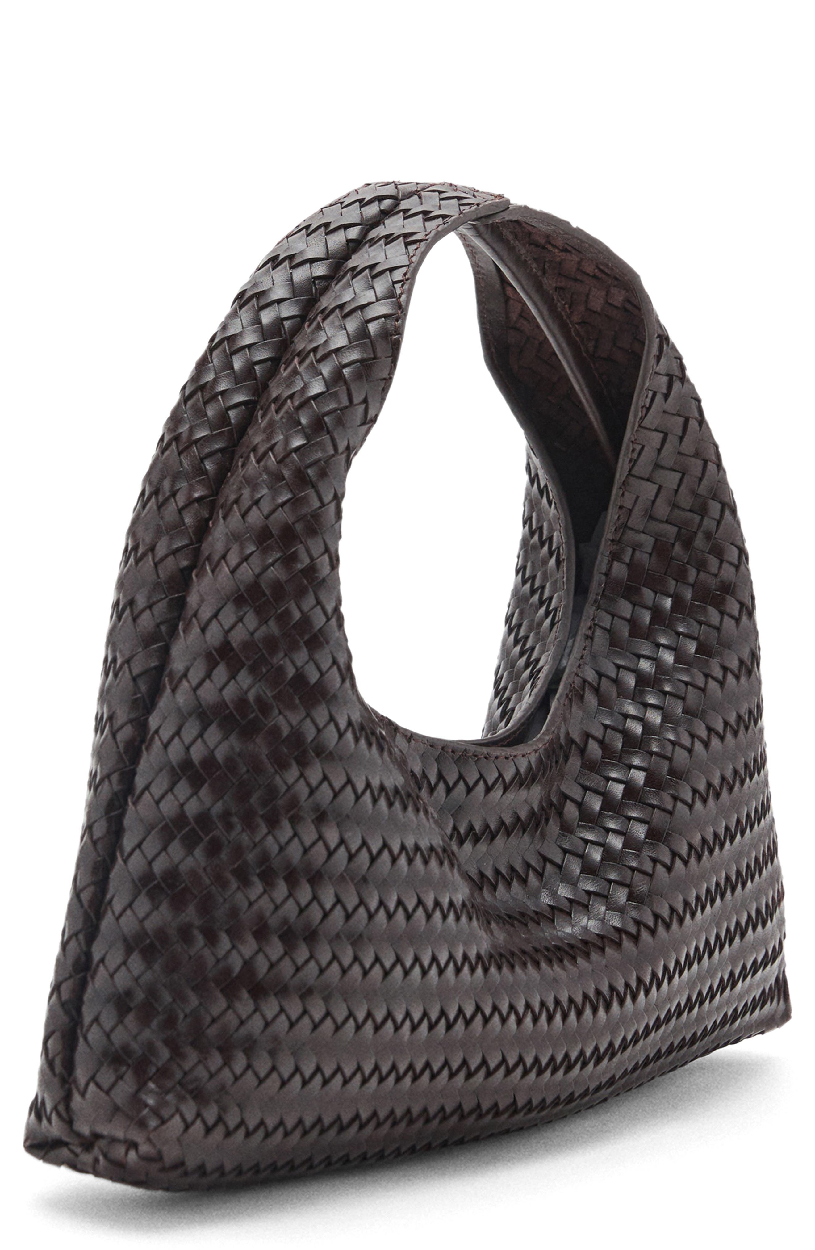 MANGO Braided Leather Handbag, Main, color, Chocolate