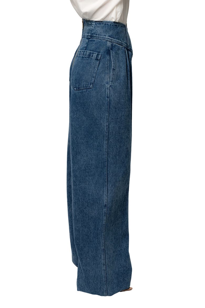 Pleated Wide Leg Denim Pants, Alternate, color, DENIM
