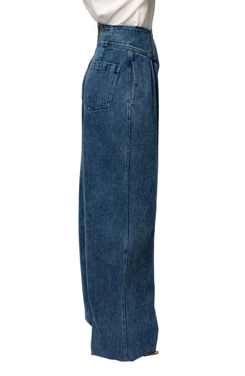 Jluxlabel Pleated Wide Leg Denim Pants In Blue