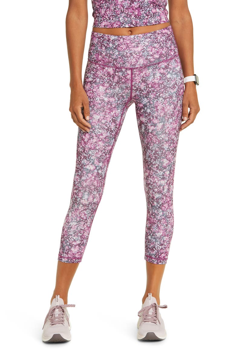 High Waist Studio Lite Crop Leggings, Main, color, PURPLE STARLING FLOWER FIELDS