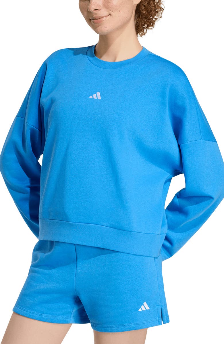 adidas Essentials Small Logo Feel Cozy Sweatshirt, Main, color, Ray Blue/ White