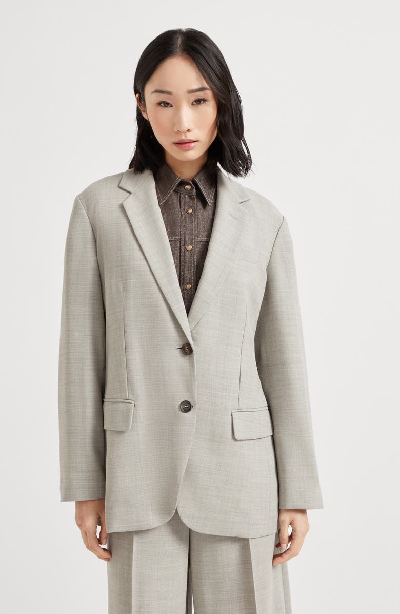 Brunello Cucinelli Fluid twill blazer with monili, Alternate, color, Light Grey