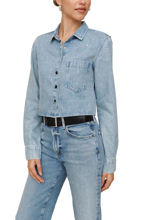 Bella Dahl Crystal Accent Denim Snap-up Shirt In Blue