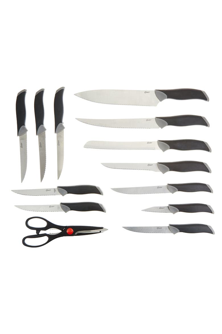 Lingbergh 14 Piece Stainless Steel Cutlery Knife Set with Pine Wood Block, Alternate, color, Black