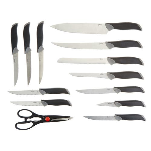 Oster Lingbergh 14 Piece Stainless Steel Cutlery Knife Set With Pine Wood Block In Black