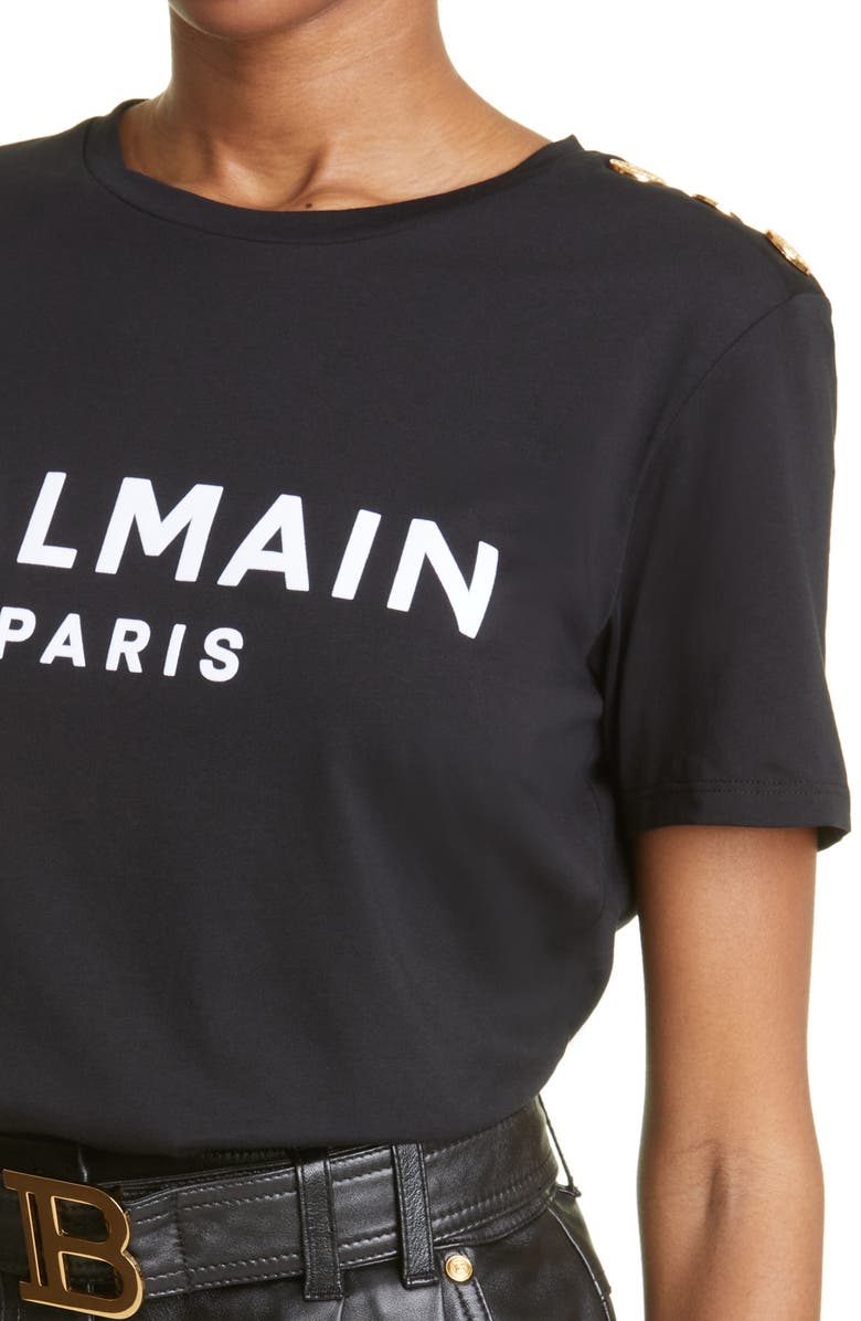 Balmain Button Shoulder Cotton Logo Tee, Alternate, color, 