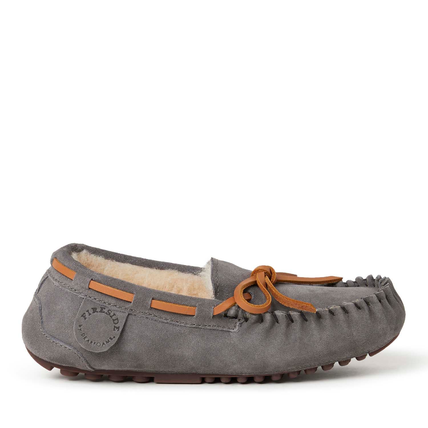 DEARFOAMS Kids' Fireside Parke Genuine Shearling Moccasin Slipper, Alternate, color, Grey