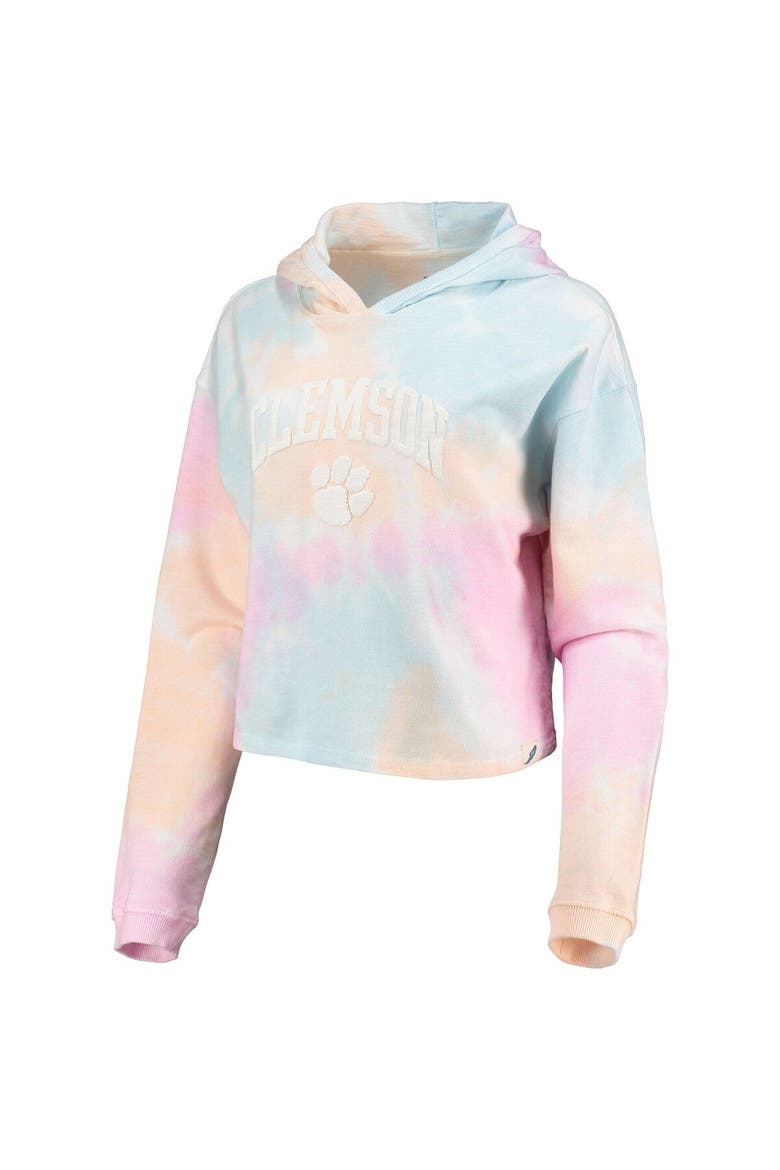 Women's League Collegiate Wear Pink/White Clemson Tigers Tie-Dye Cropped Pullover Hoodie, Alternate, color, Pink