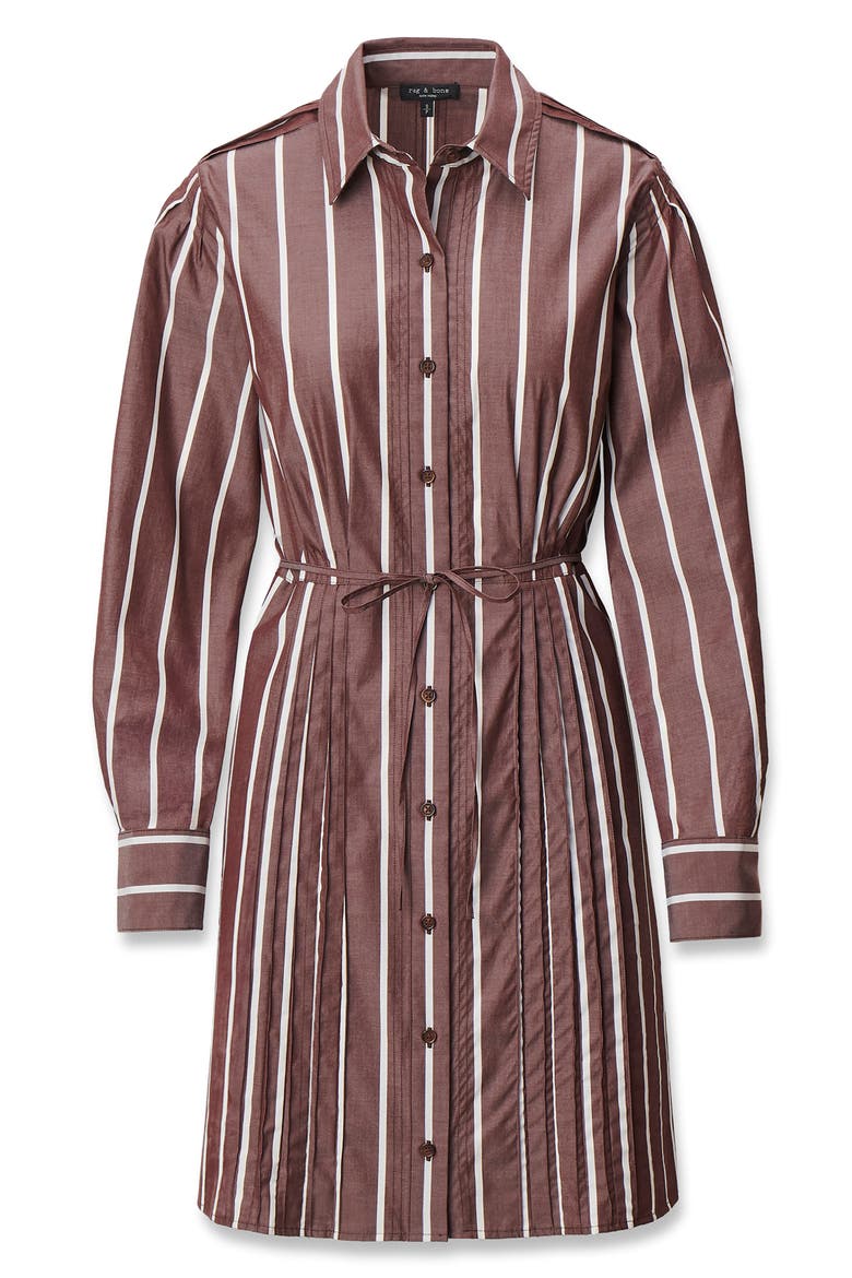 Taylor Stripe Tie Waist Long Sleeve Shirtdress, Alternate, color, ROSEWOOD STRIPE