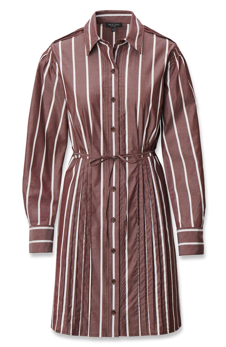 rag & bone Taylor Stripe Tie Waist Long Sleeve Shirtdress, Alternate, color, Rosewood Stripe