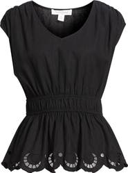 Treasure & Bond Eyelet Hem Peplum Top