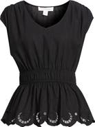 Treasure & Bond Eyelet Hem Peplum Top