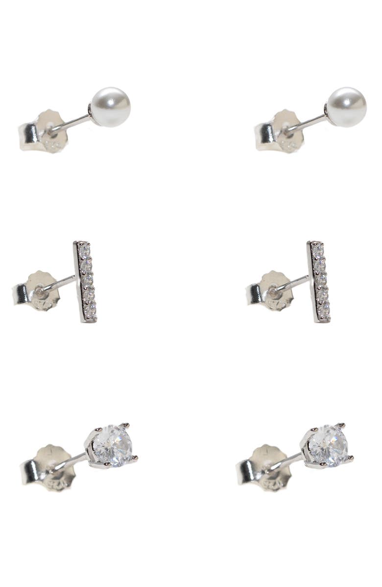 Argento Vivo Sterling Silver Set of 3 Stud Earrings, Main, color, Silver