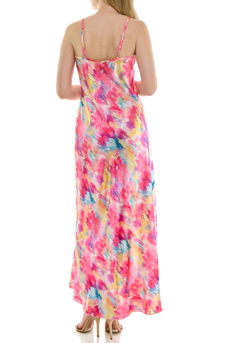 Bias Cut Satin Maxi Dress, Alternate, color, TEAL MULTI