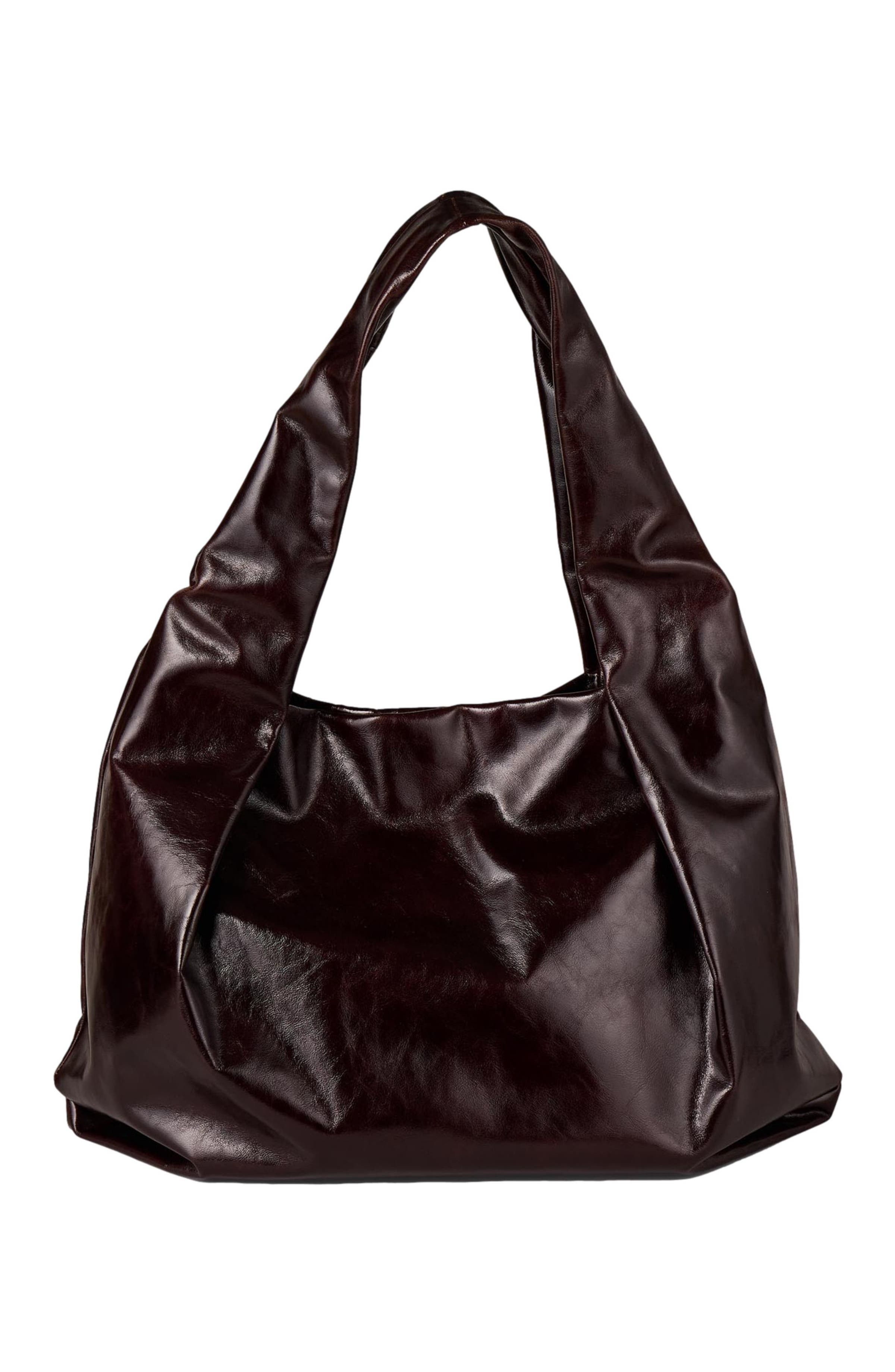 SANDRO Large shiny leather bag, Main, color, 