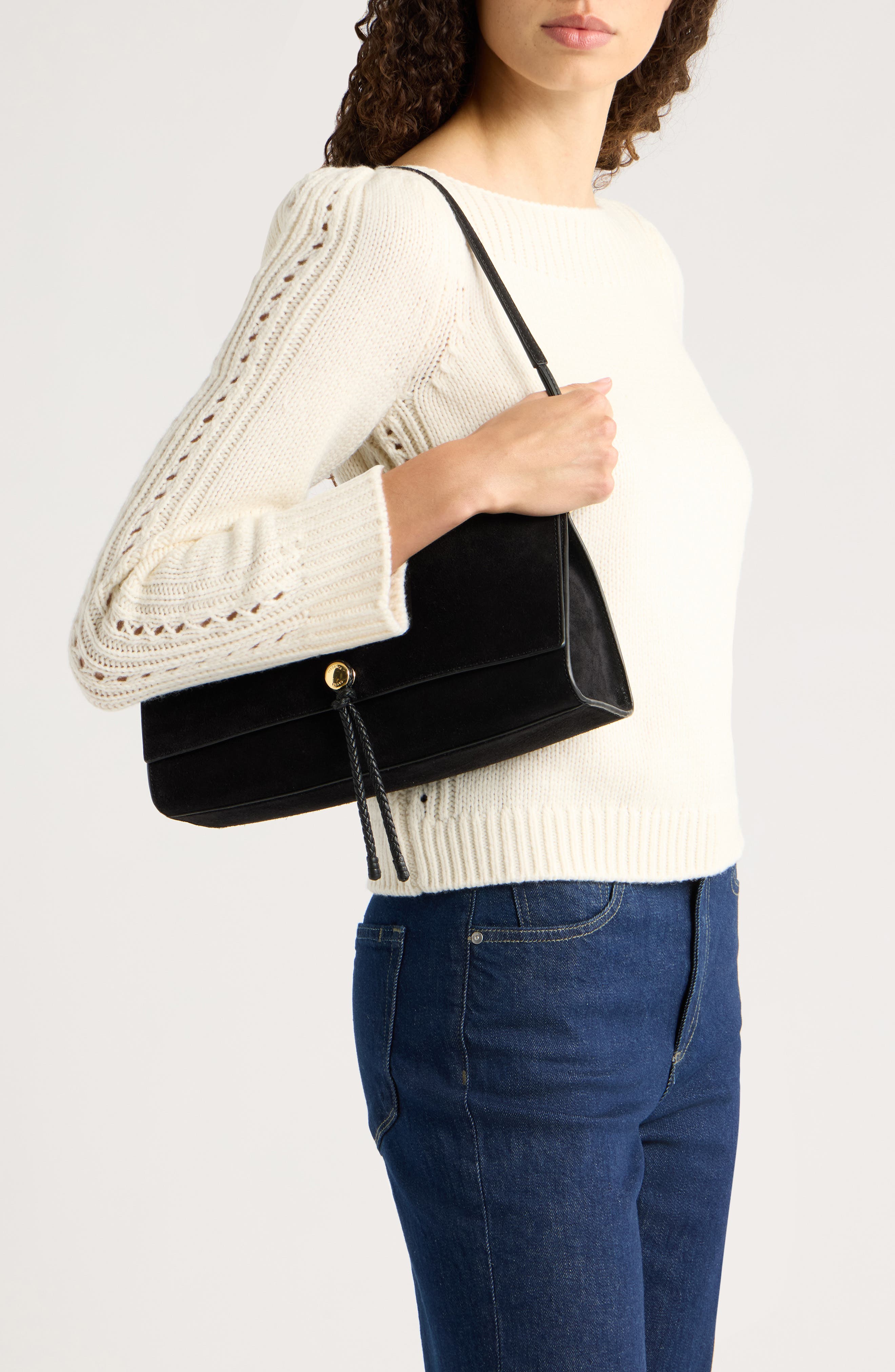Edit Suede Shoulder Bag, Alternate, color, BLACK