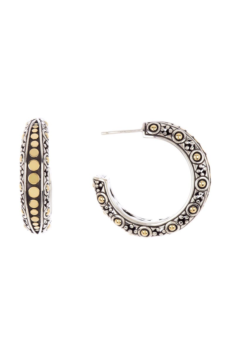 John Hardy Jaisalmer Dot 18K Gold & Sterling Silver Hoop Earrings, Main, color, 
