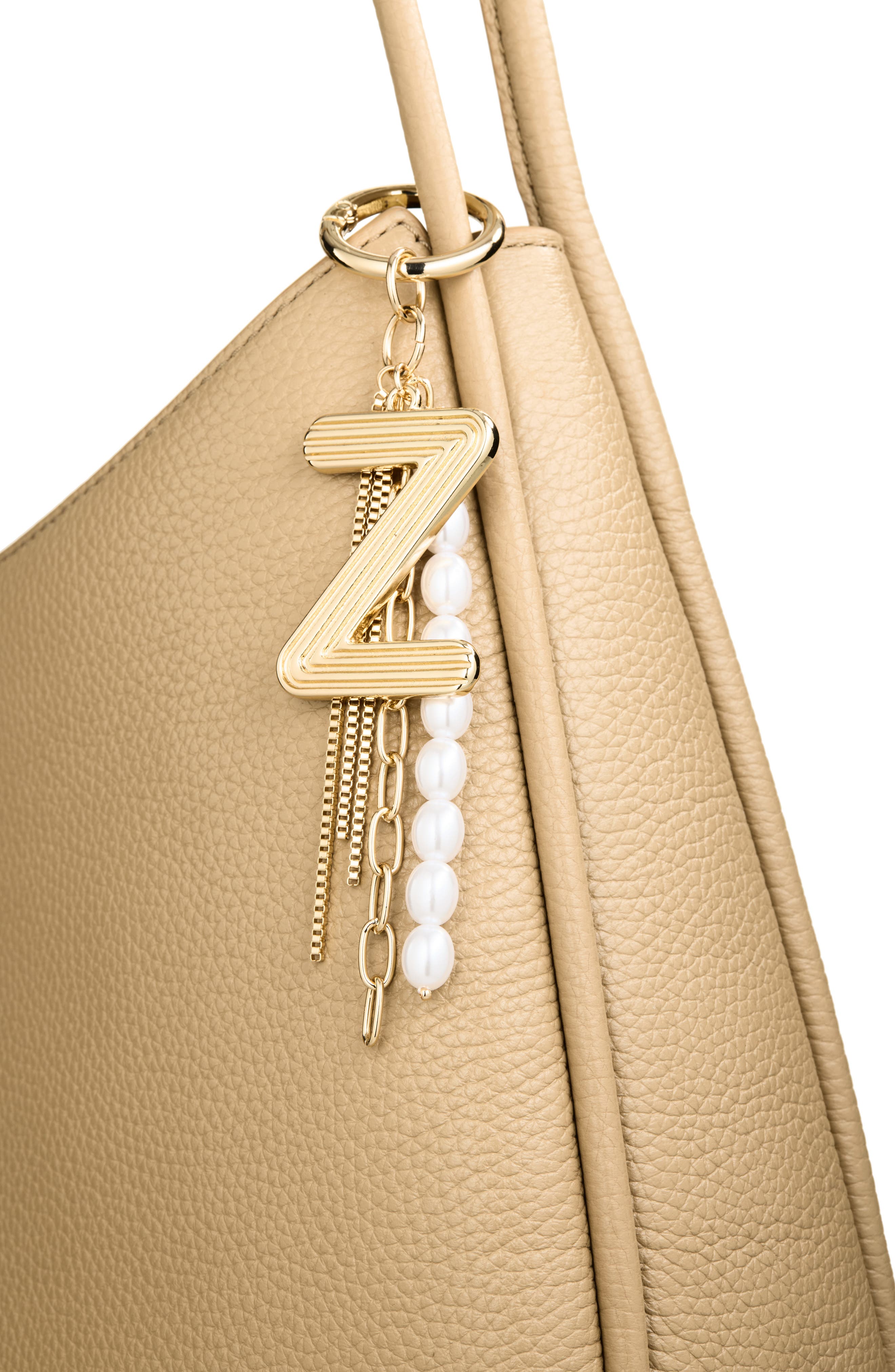 Initial Faux Pearl Bag Charm, Alternate, color, Z- WHITE- GOLD