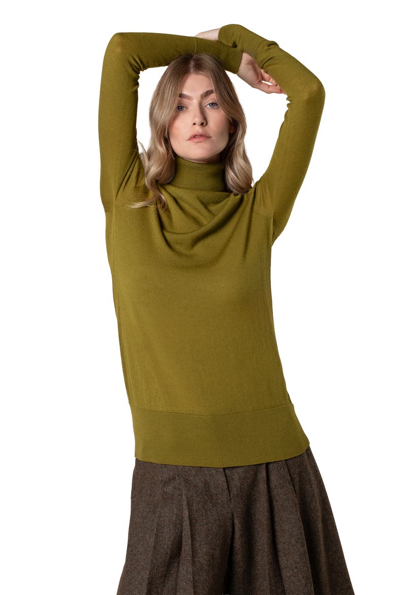 British Merino Turtle Neck Sweater, Alternate, color, Moss