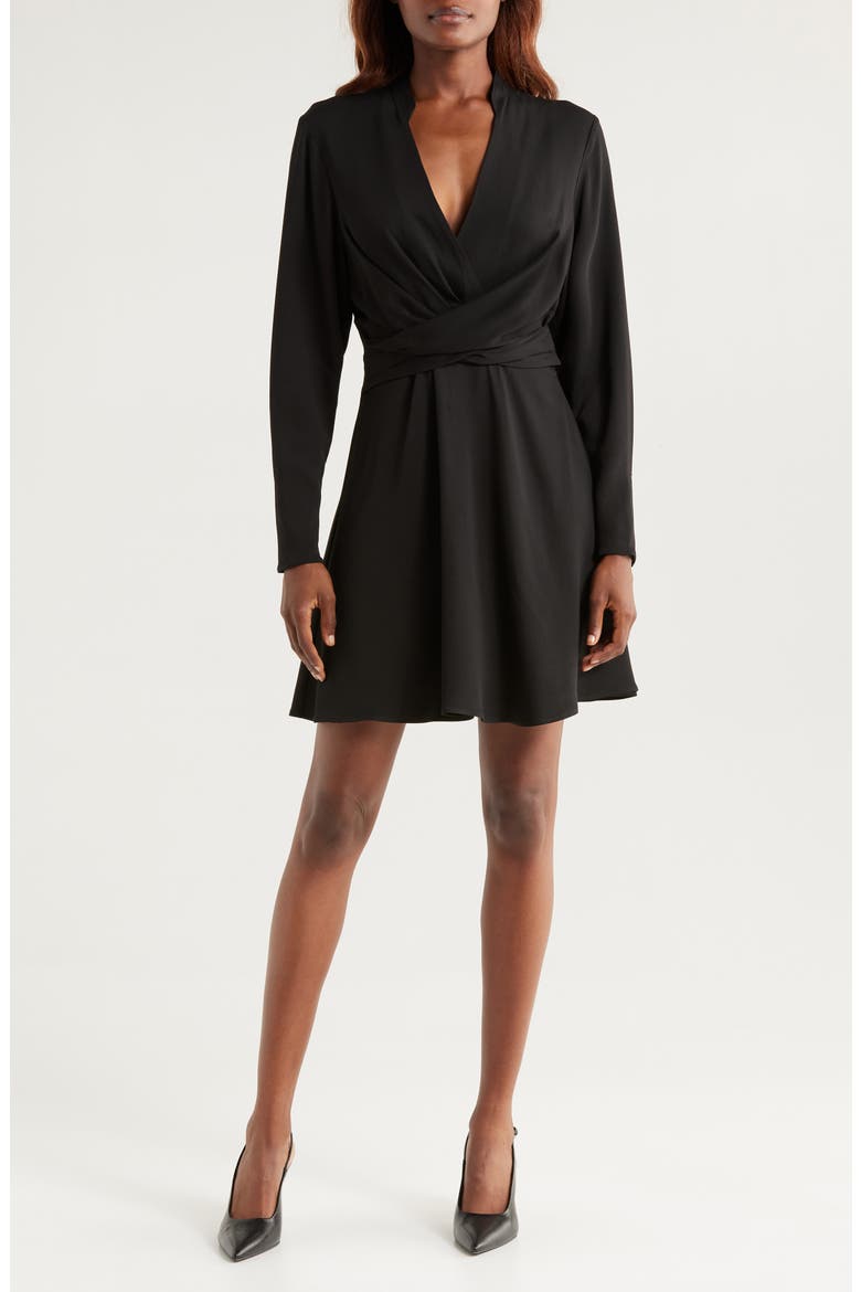 Dimkai Long Sleeve Faux Wrap Dress, Main, color, BLK