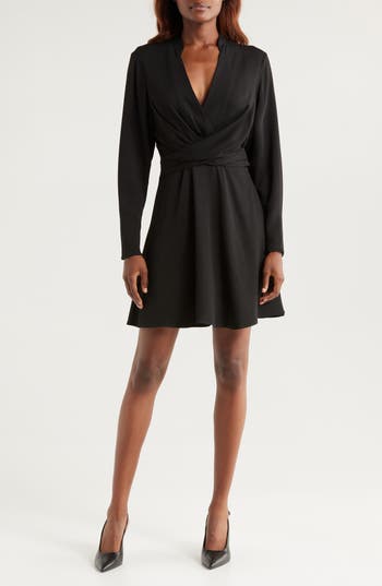 Hugo Boss Boss Dimkai Long Sleeve Faux Wrap Dress In Black