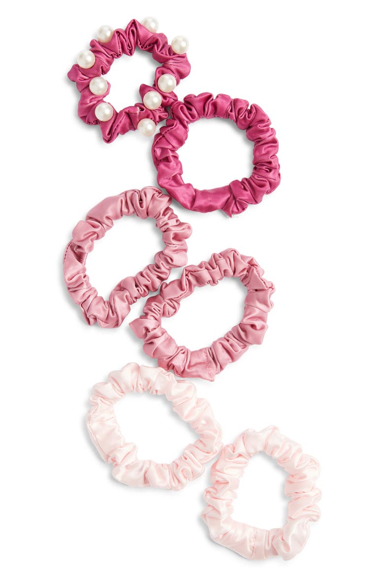 6-Pack Satin Ponytail Holders, Main, color, WARM PINK MULTI
