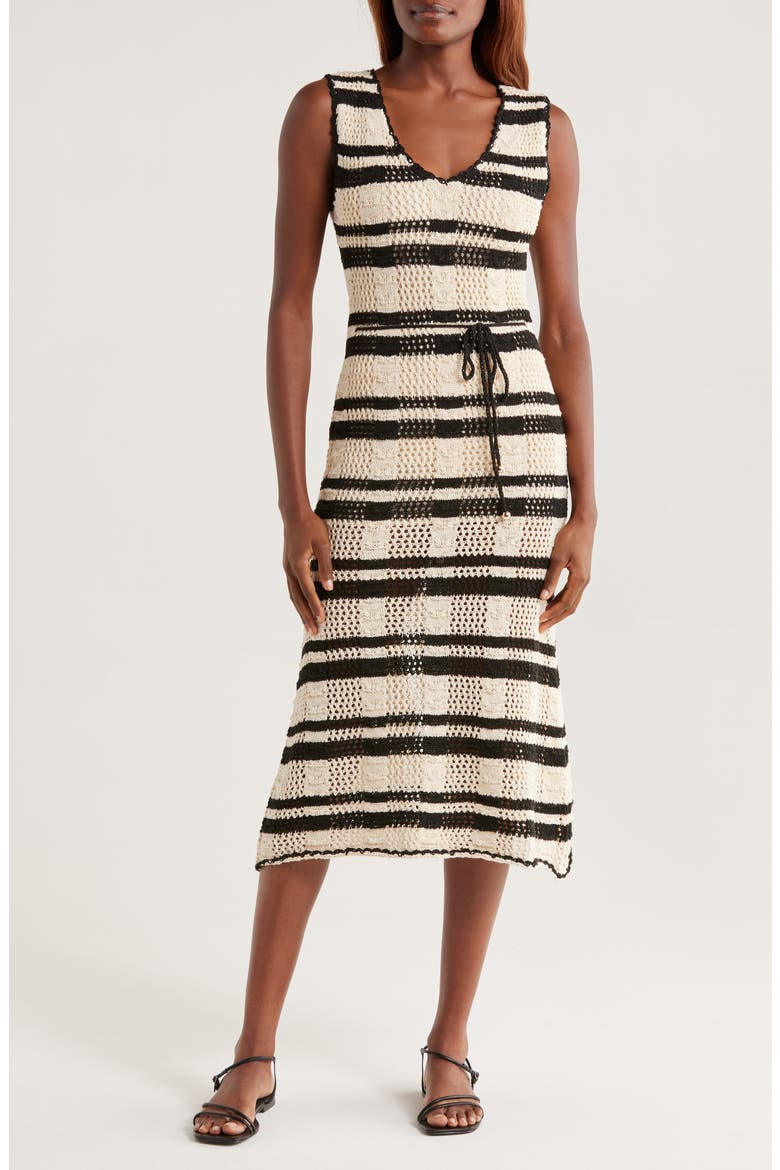Stripe Cotton Blend Midi Cover-Up Dress, Main, color, NATURAL/BLACK STRIPE