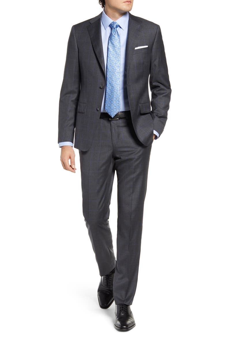 Classic Fit Windowpane Wool Suit, Main, color, CHARCOAL
