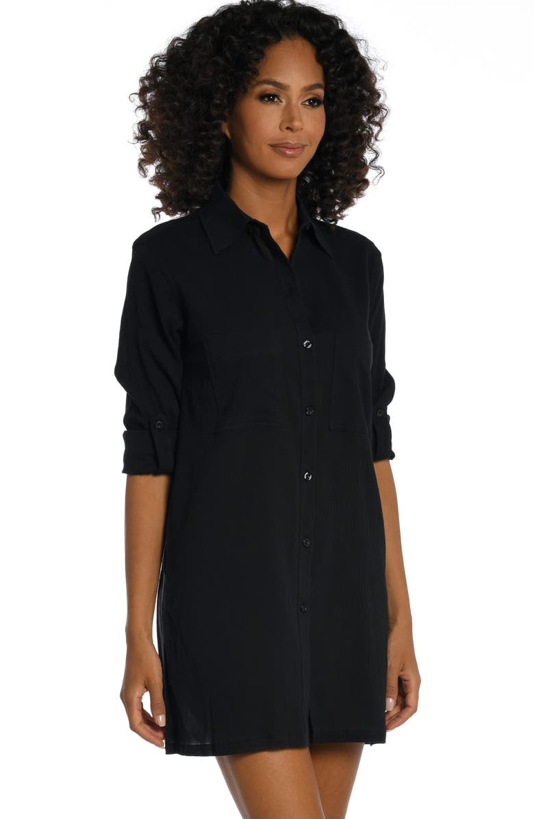La Blanca Island Fare Resort Long Sleeve Crinkled Cover-Up Shirtdress, Alternate, color, 