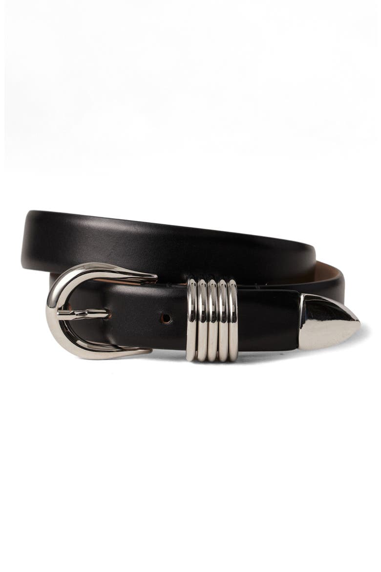 Hollyhock Leather Belt, Main, color, BLACK/SILVER